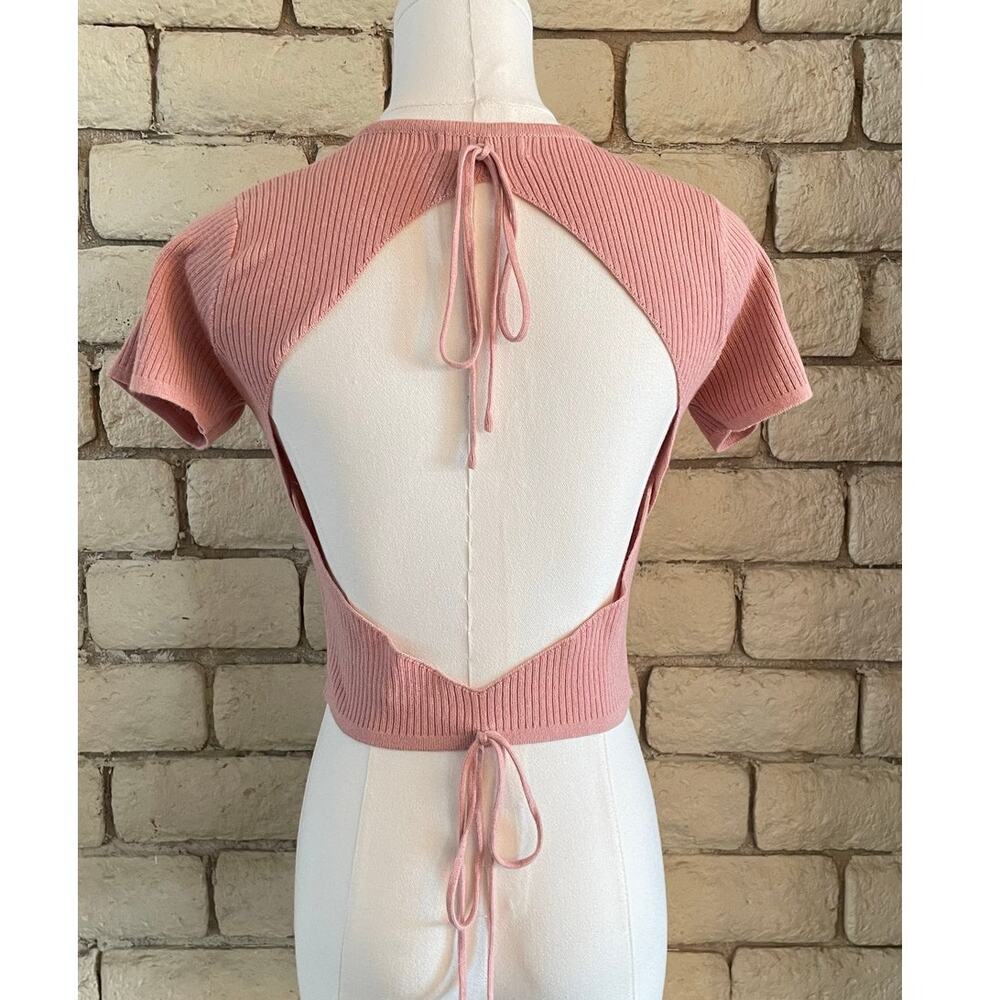 Aster Rose Pink Ribbed Cutout Open Back Crop Top Size Small Y2K Tops